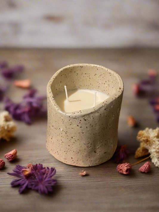 Feather Design Pottery Candle